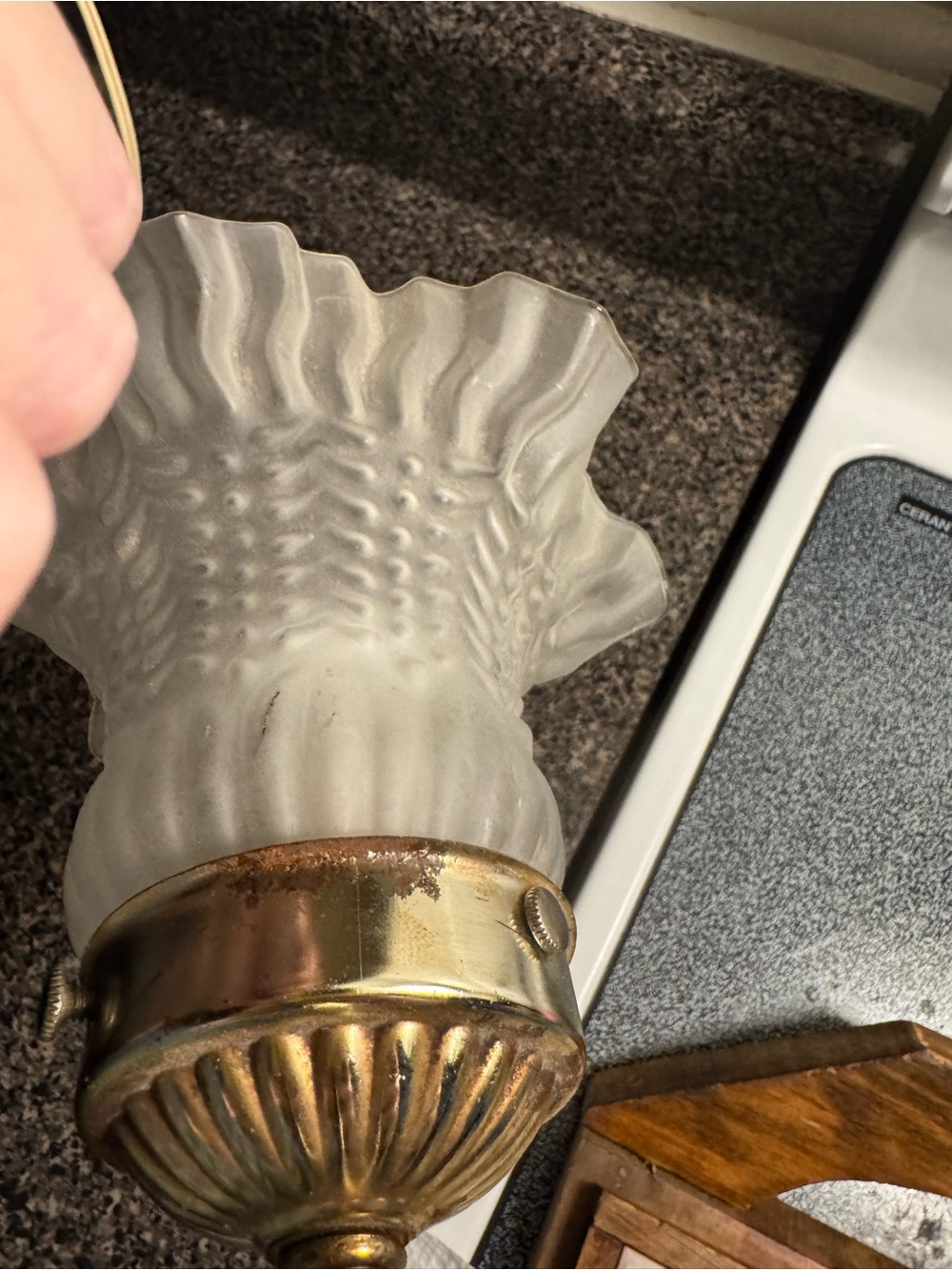 Vintage Brass Lily Pad Tulip Gooseneck Desk Lamp Frosted Clear Shade - Picture 11 of 16